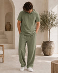 Mivanity Men's Lightweight Cotton-Linen Shirt Pants Sets
