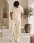 Mivanity Men's Lightweight Cotton-Linen Shirt Pants Sets