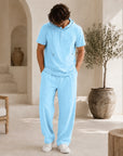 Mivanity Men's Lightweight Cotton-Linen Shirt Pants Sets