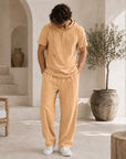 Mivanity Men's Lightweight Cotton-Linen Shirt Pants Sets