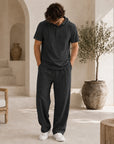 Mivanity Men's Lightweight Cotton-Linen Shirt Pants Sets