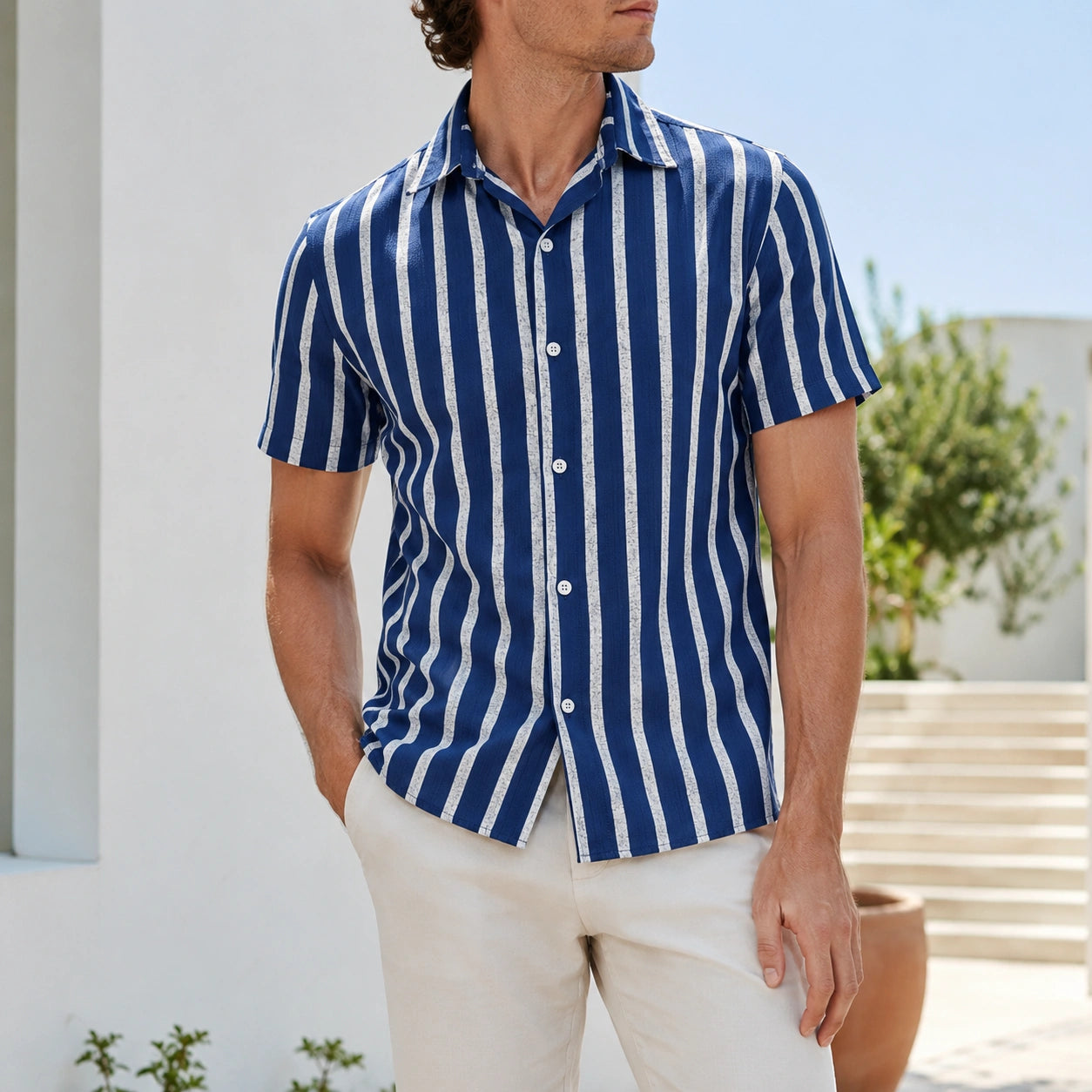 Mivanity Men's Lightweight Linen Blend Striped Shirts