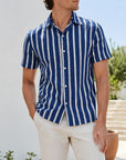 Mivanity Men's Lightweight Linen Blend Striped Shirts