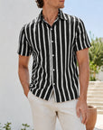 Mivanity Men's Lightweight Linen Blend Striped Shirts