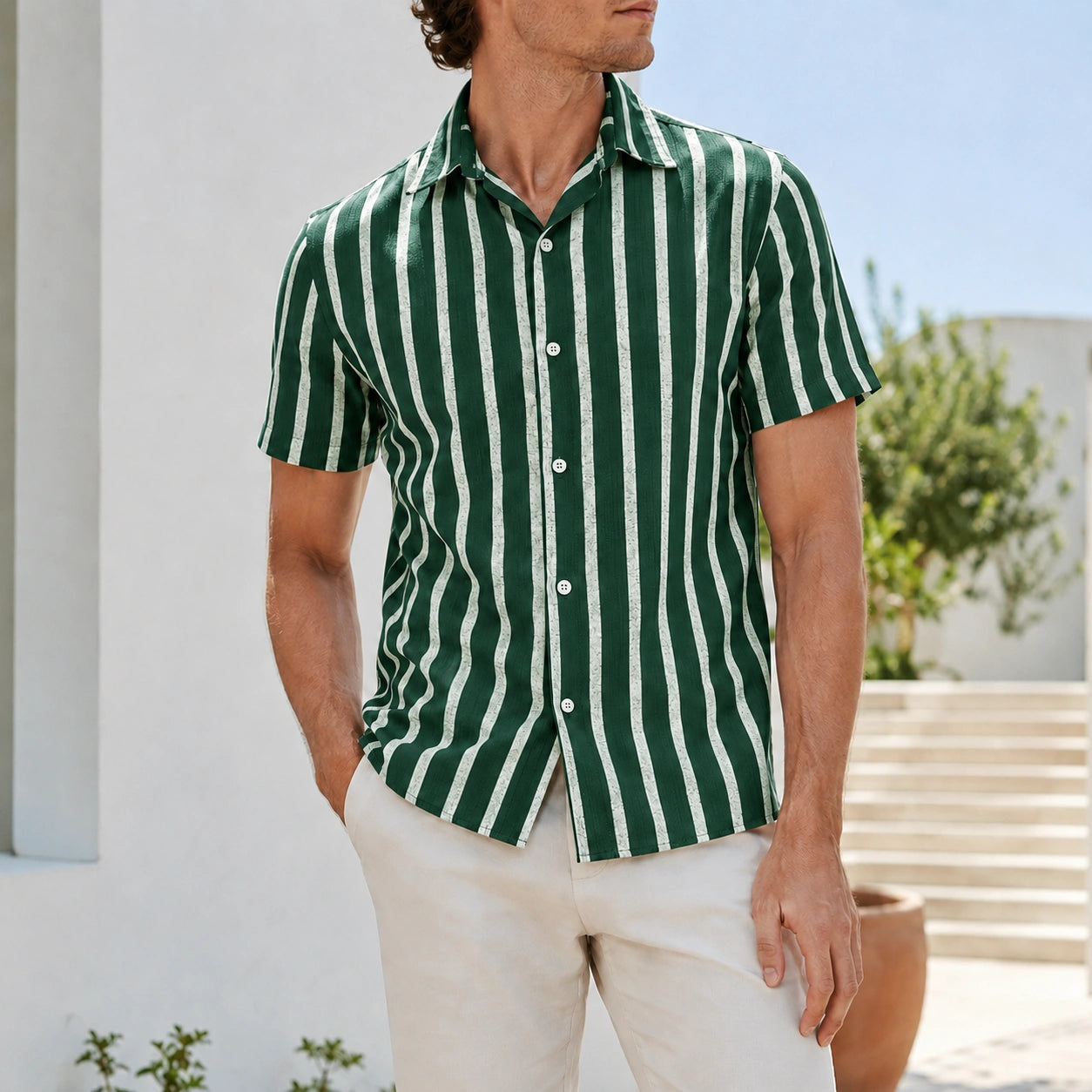 Mivanity Men's Lightweight Linen Blend Striped Shirts