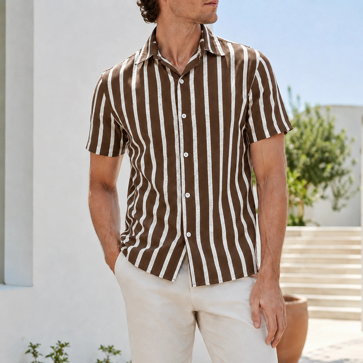 Mivanity Men's Lightweight Linen Blend Striped Shirts