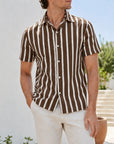 Mivanity Men's Lightweight Linen Blend Striped Shirts