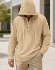 Mivanity Men's Lightweight Linen Hooded Striped Shirts