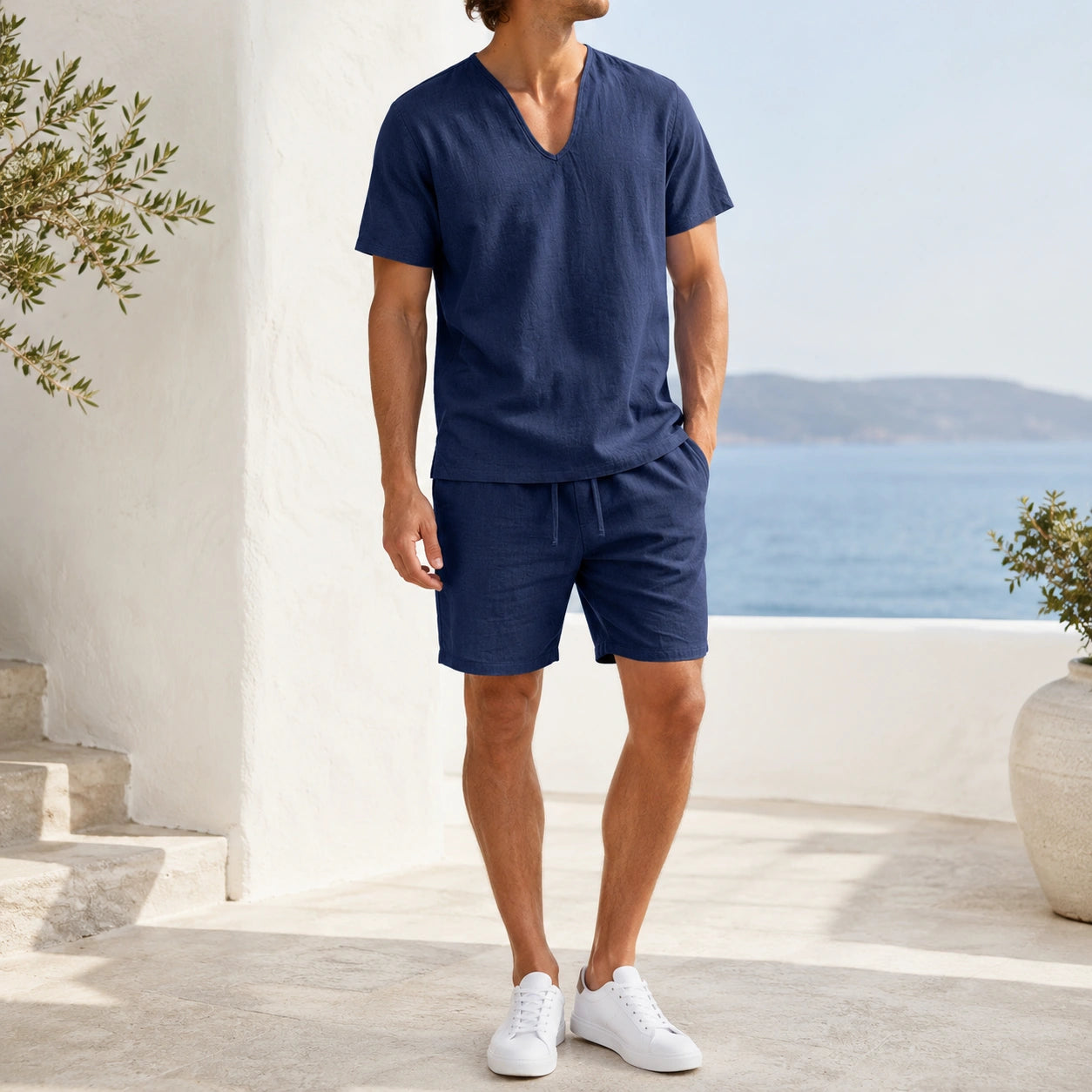 Mivanity Men's Lightweight Linen Pullover Shorts Sets