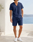 Mivanity Men's Lightweight Linen Pullover Shorts Sets