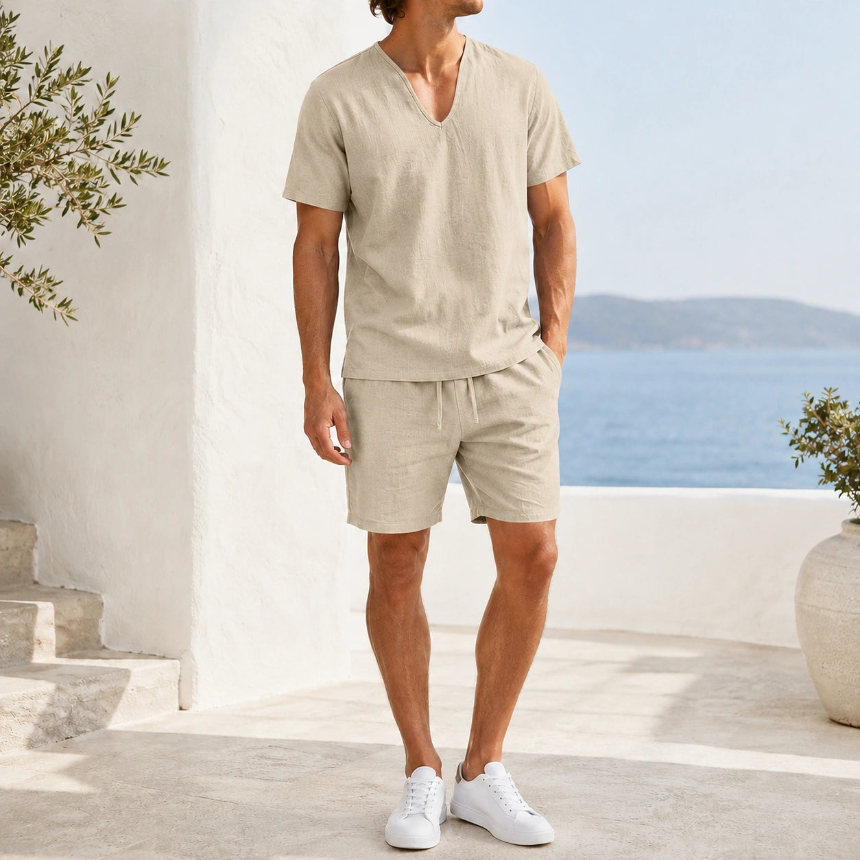 Mivanity Men's Lightweight Linen Pullover Shorts Sets