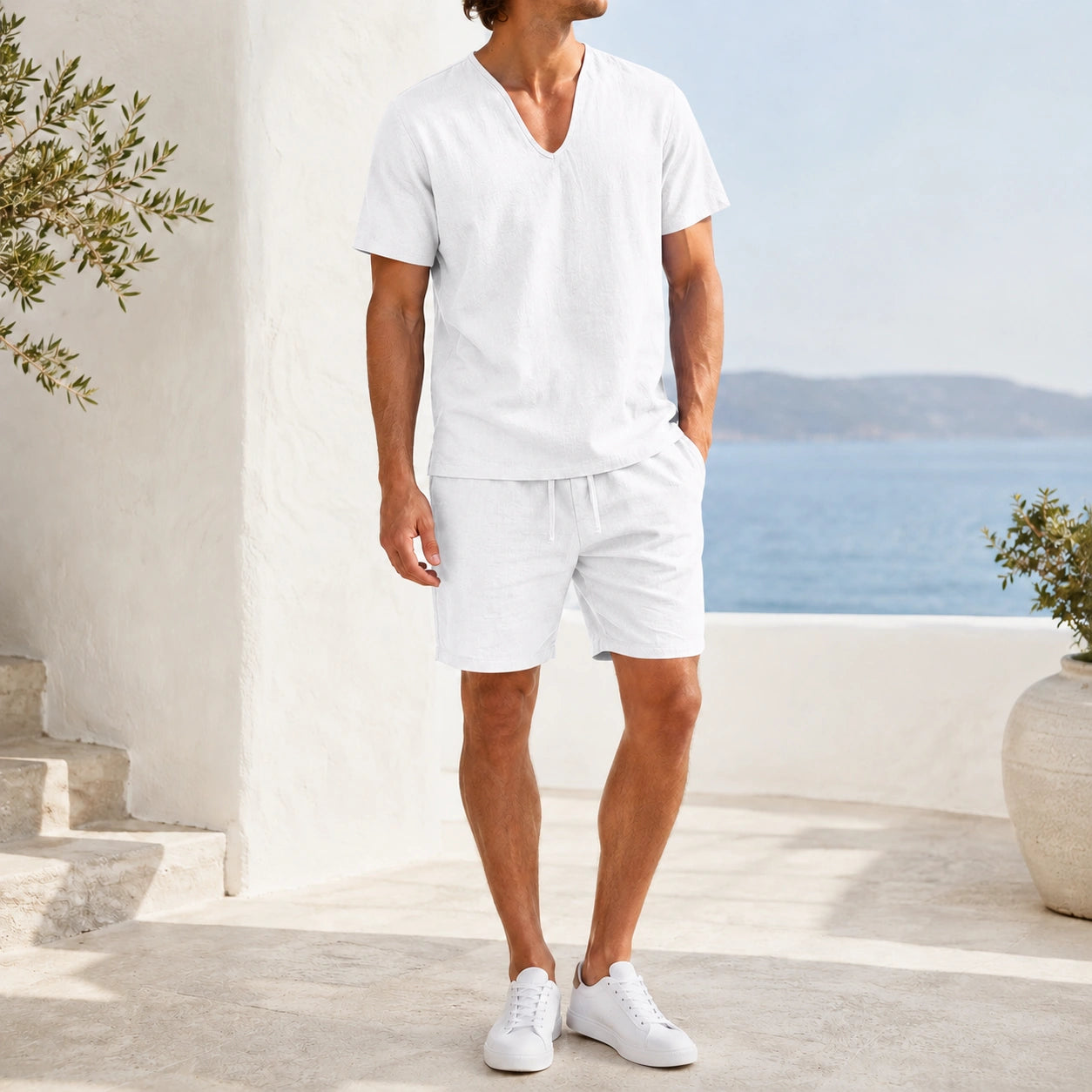 Mivanity Men's Lightweight Linen Pullover Shorts Sets