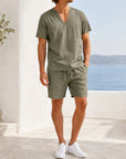 Mivanity Men's Lightweight Linen Pullover Shorts Sets