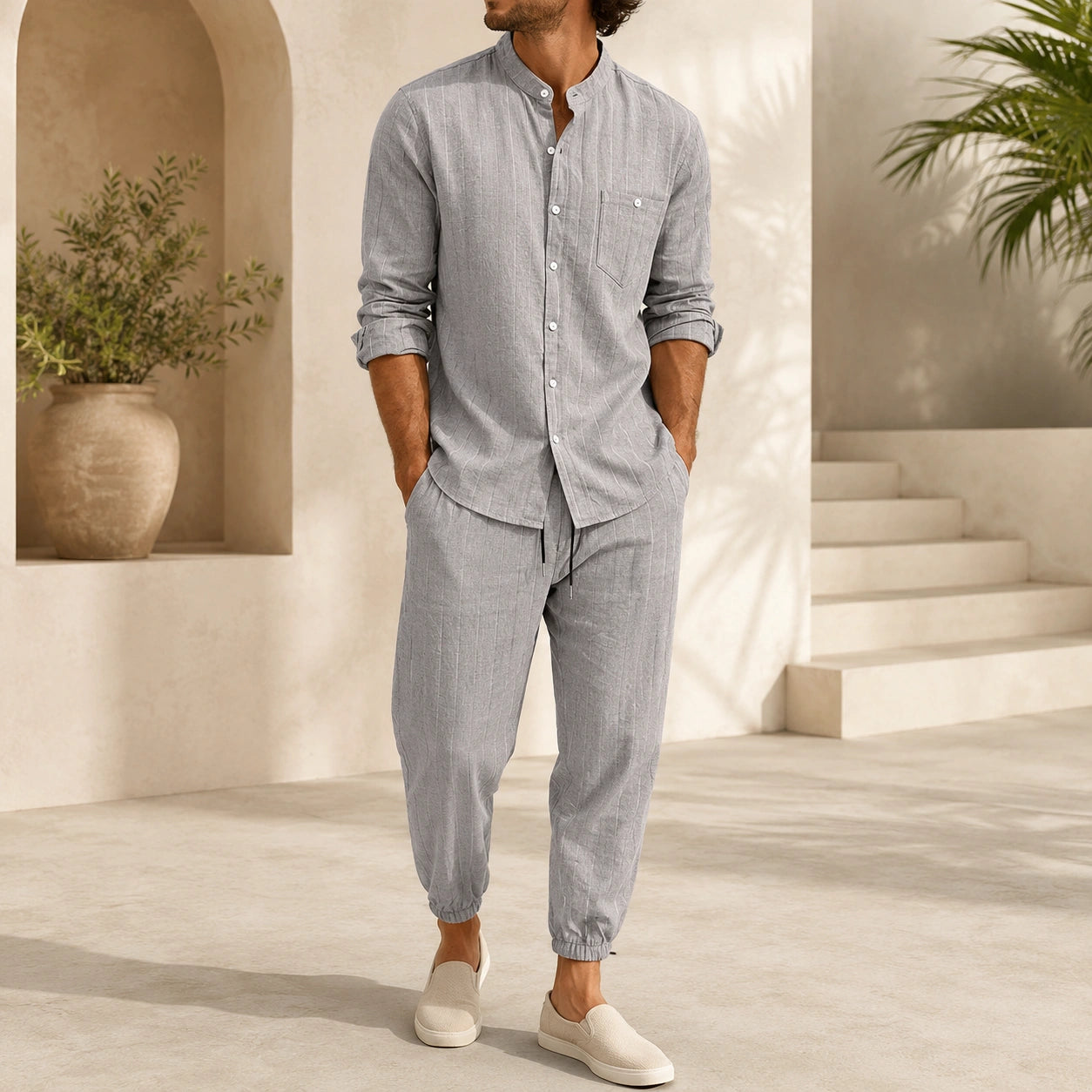 Mivanity Men's Lightweight Linen Shirt Pants Sets