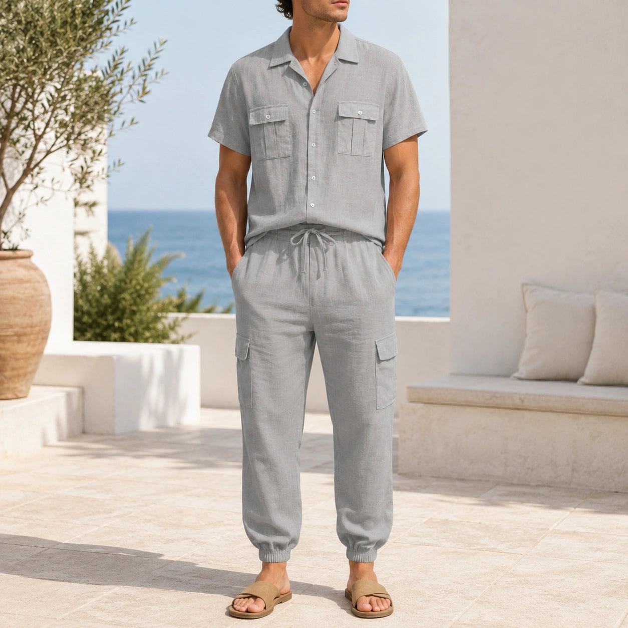 Mivanity Men's Lightweight Linen Shirt Pants Sets