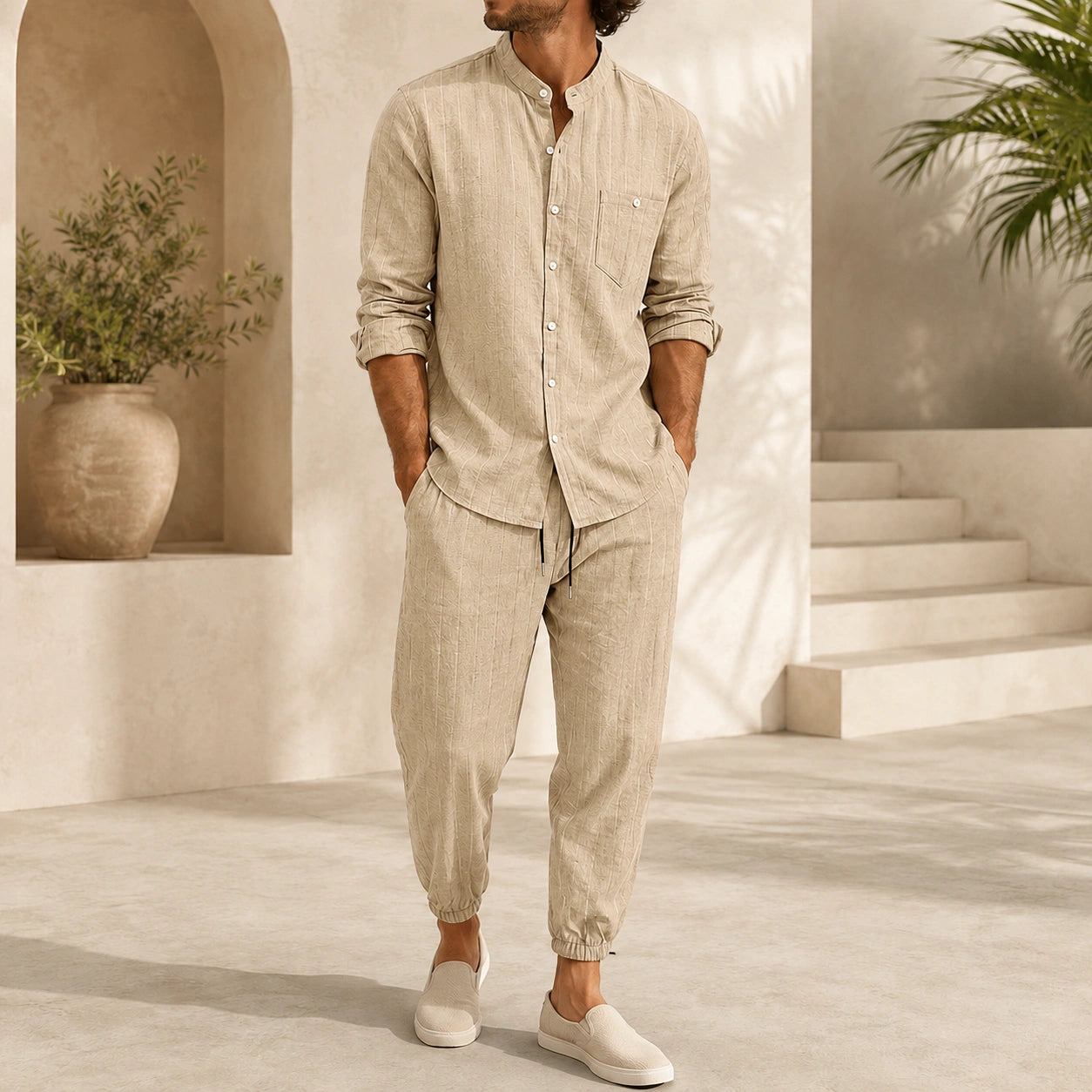 Mivanity Men's Lightweight Linen Shirt Pants Sets