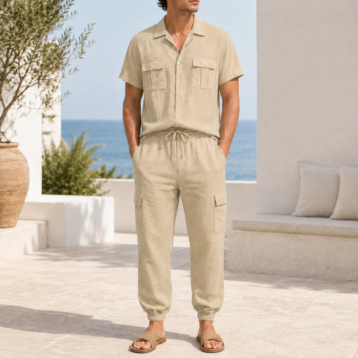 Mivanity Men's Lightweight Linen Shirt Pants Sets
