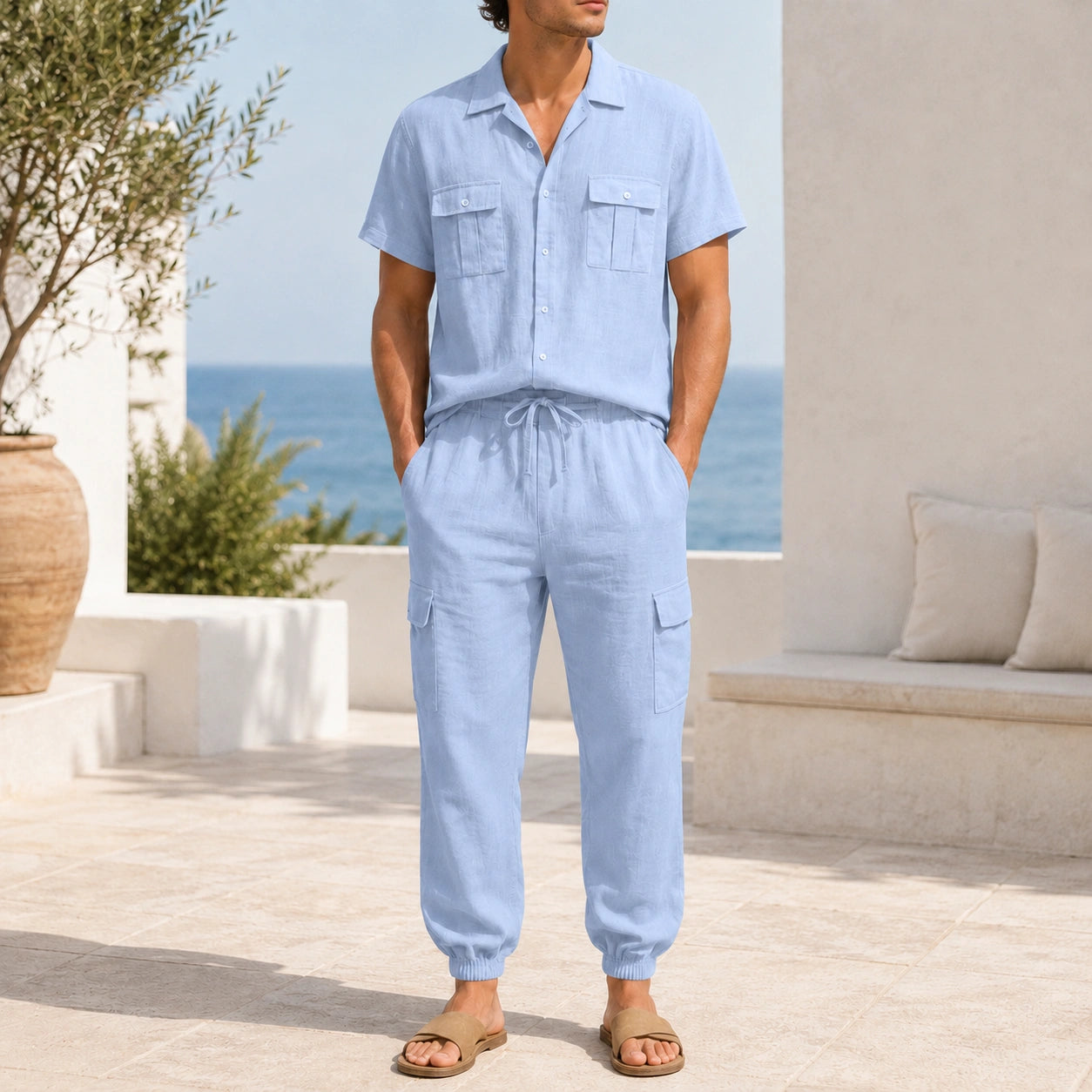 Mivanity Men's Lightweight Linen Shirt Pants Sets