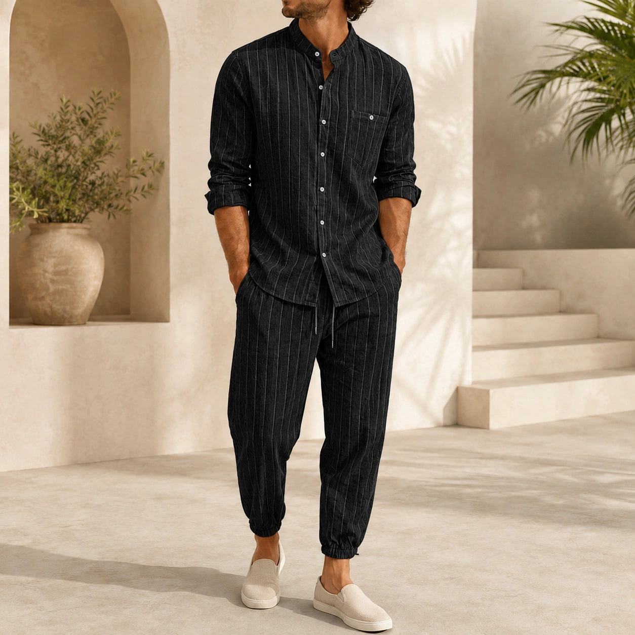 Mivanity Men's Lightweight Linen Shirt Pants Sets