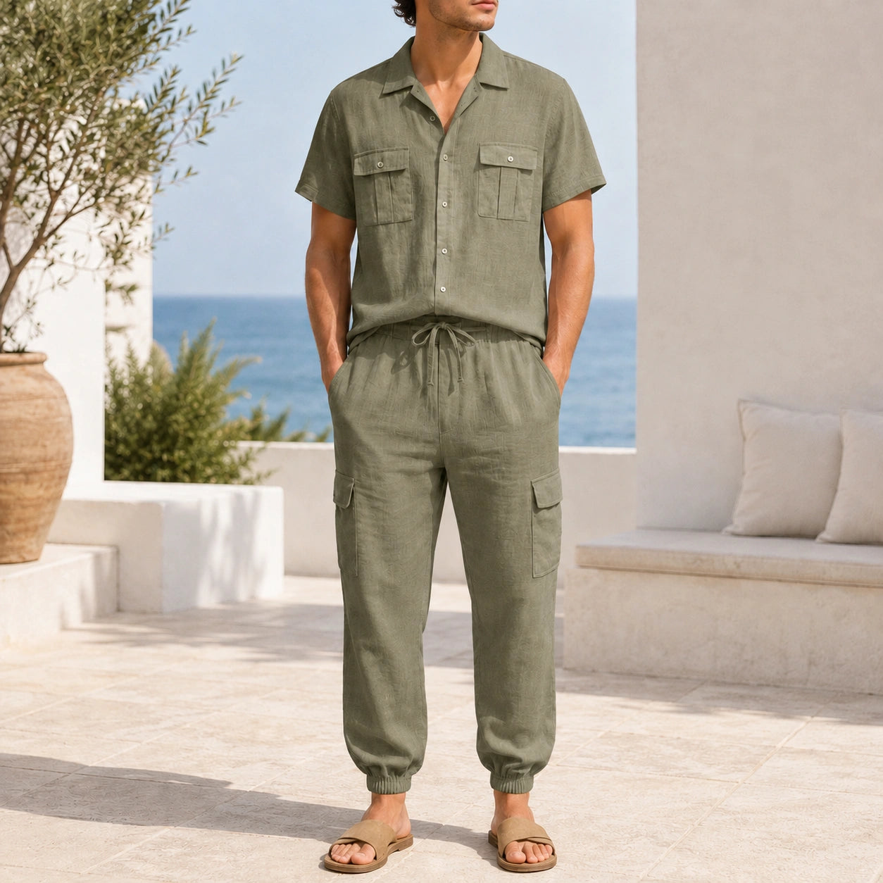 Mivanity Men's Lightweight Linen Shirt Pants Sets