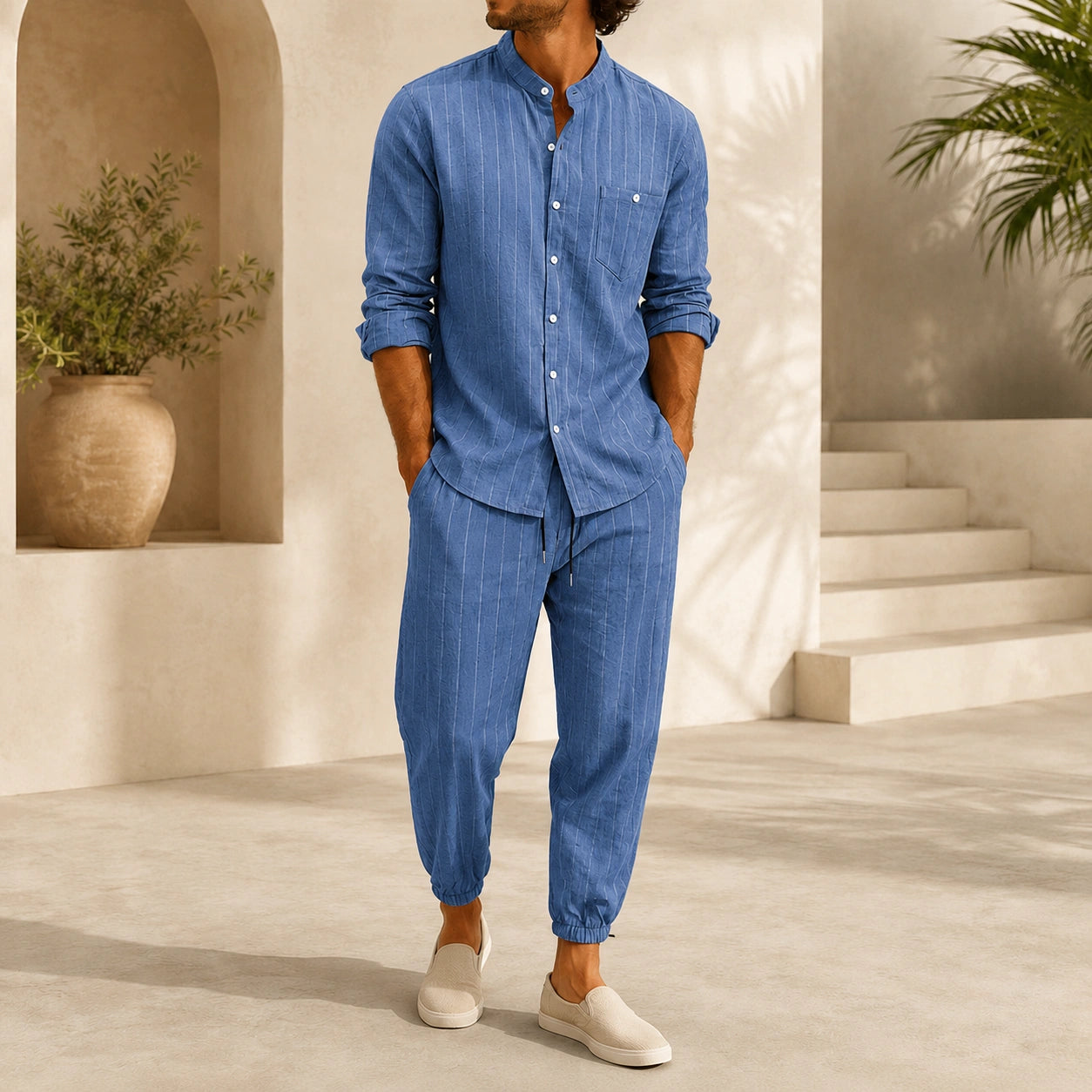 Mivanity Men's Lightweight Linen Shirt Pants Sets