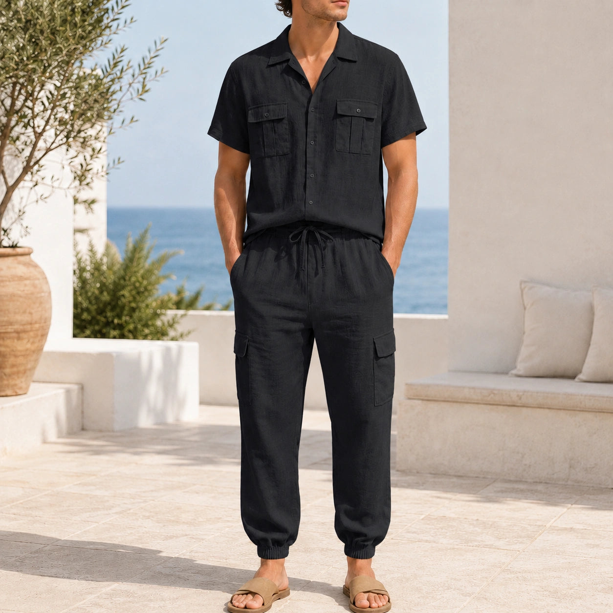 Mivanity Men's Lightweight Linen Shirt Pants Sets