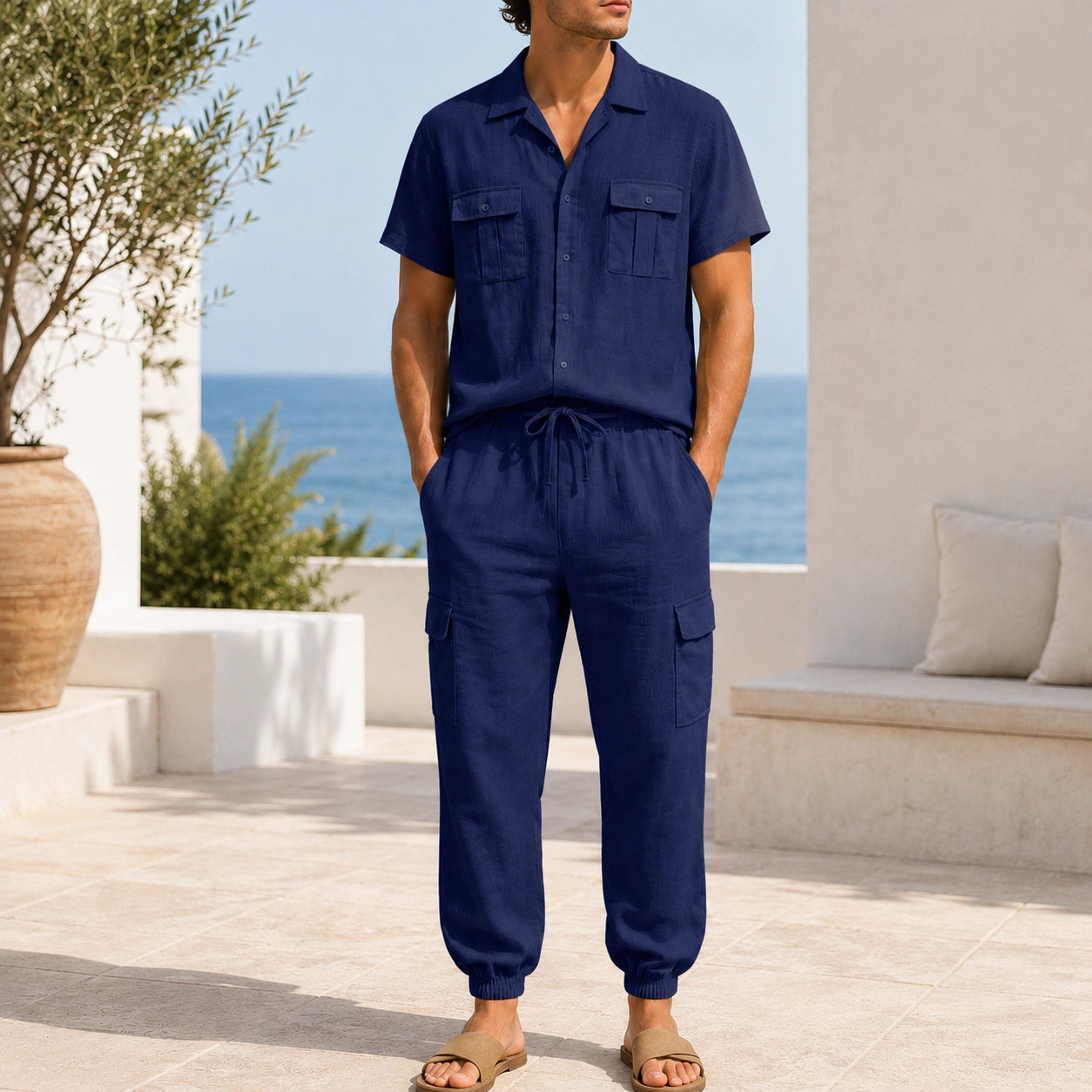 Mivanity Men's Lightweight Linen Shirt Pants Sets