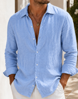 Mivanity Men's Lightweight Linen Shirt Relaxed Long Sleeve Resort Button-Up