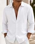 Mivanity Men's Lightweight Linen Shirt Relaxed Long Sleeve Resort Button-Up