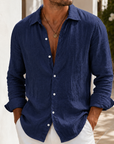 Mivanity Men's Lightweight Linen Shirt Relaxed Long Sleeve Resort Button-Up