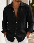 Mivanity Men's Lightweight Linen Shirt Relaxed Long Sleeve Resort Button-Up
