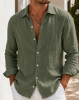 Mivanity Men's Lightweight Linen Shirt Relaxed Long Sleeve Resort Button-Up