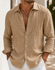 Mivanity Men's Lightweight Linen Shirt Relaxed Long Sleeve Resort Button-Up