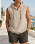 Mivanity Men's Lightweight Linen Sleeveless Hooded Top