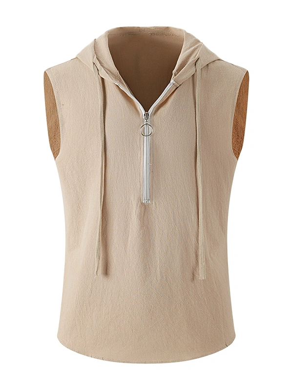 Mivanity Men's Lightweight Linen Sleeveless Hooded Top
