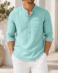 Mivanity Men's Lightweight Linen Stand Collar Long sleeves Shirts