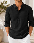 Mivanity Men's Lightweight Linen Stand Collar Long sleeves Shirts