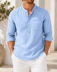 Mivanity Men's Lightweight Linen Stand Collar Long sleeves Shirts