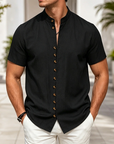 Mivanity Men's Lightweight Linen Stand Collar Shirts