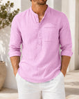 Mivanity Men's Lightweight Linen Stand Collar Long sleeves Shirts