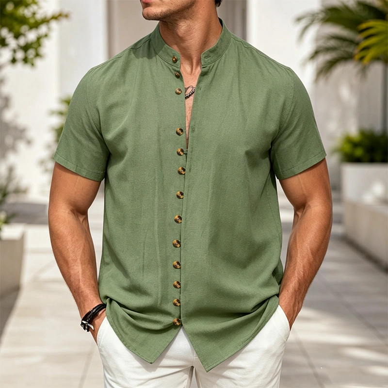 Mivanity Men's Lightweight Linen Stand Collar Shirts