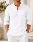 Mivanity Men's Lightweight Linen Stand Collar Long sleeves Shirts