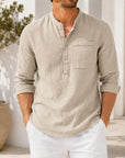 Mivanity Men's Lightweight Linen Stand Collar Long sleeves Shirts