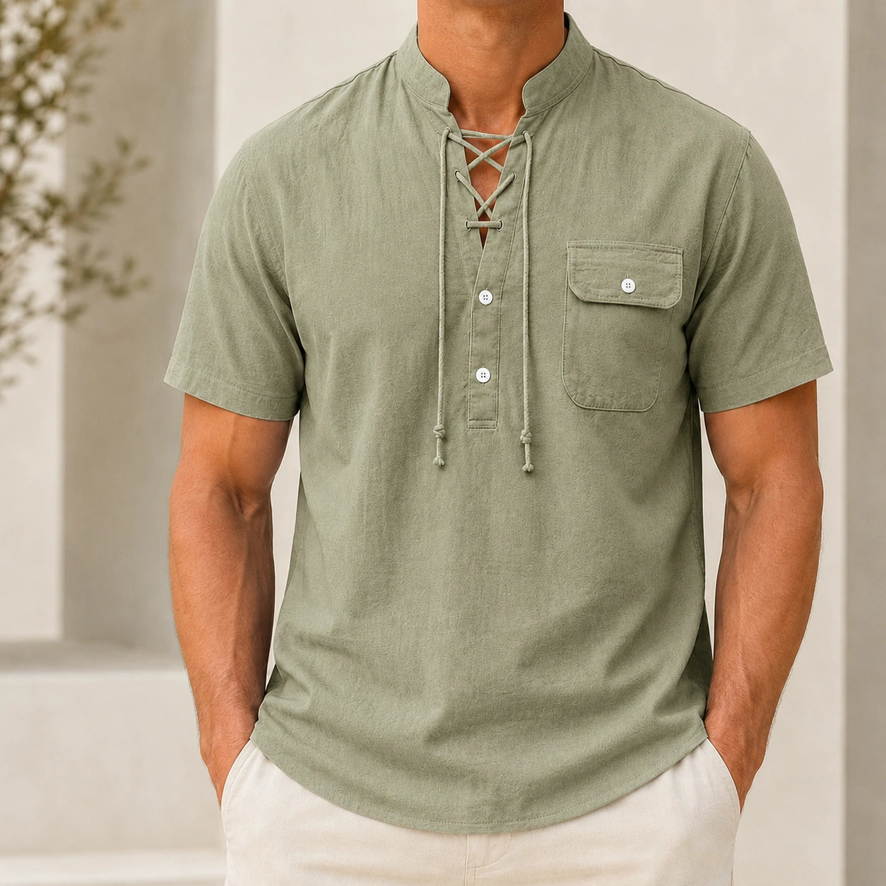 Mivanity Men's Lightweight Linen Stand Sporty casual Collar Shirts