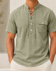 Mivanity Men's Lightweight Linen Stand Sporty casual Collar Shirts