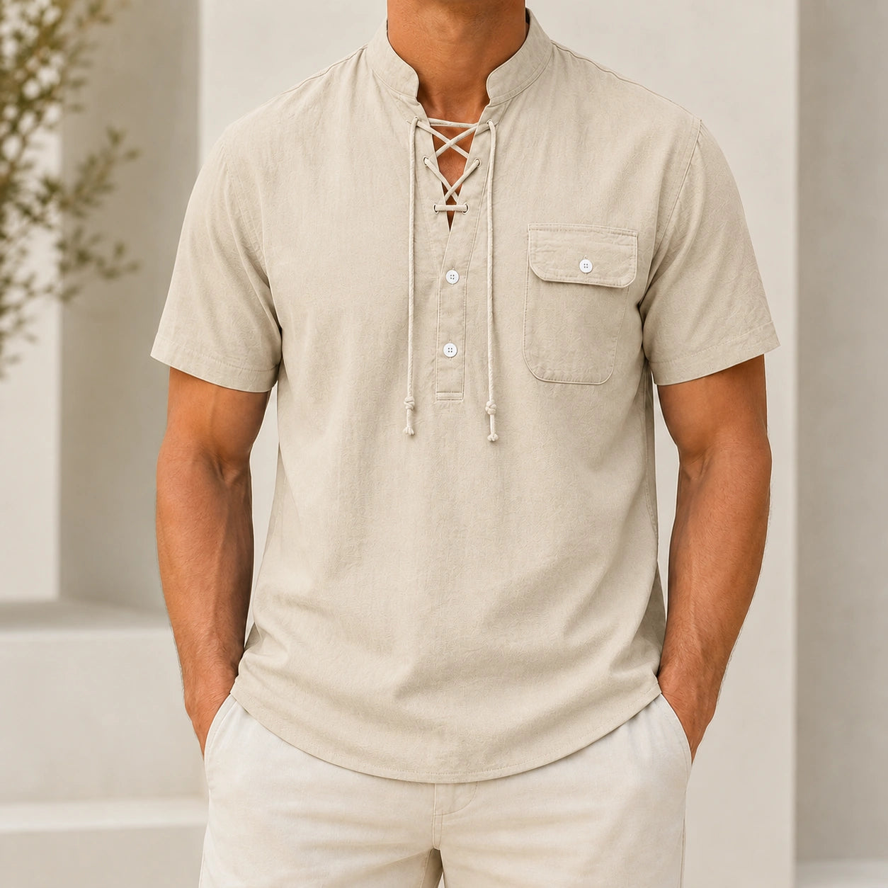 Mivanity Men's Lightweight Linen Stand Sporty casual Collar Shirts