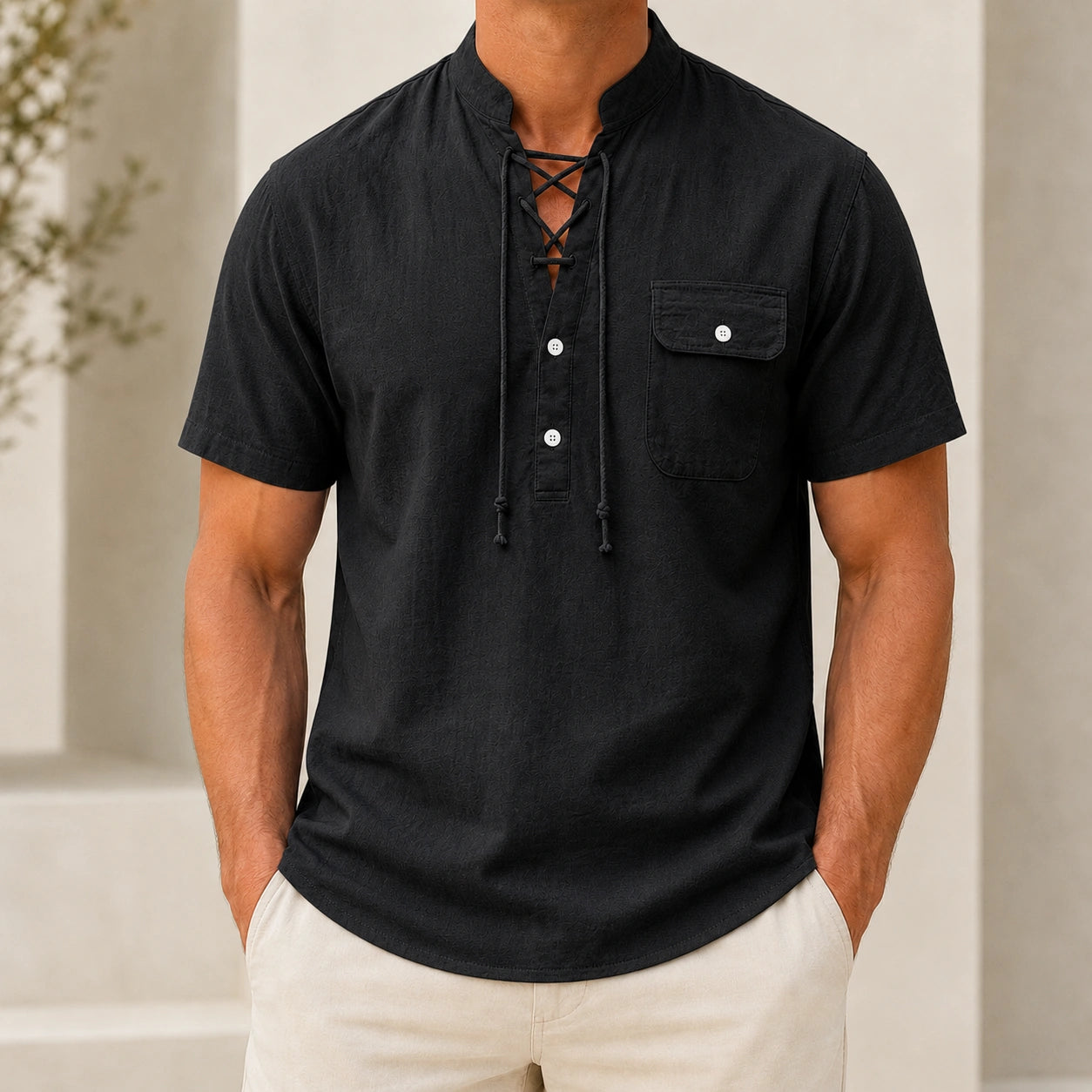 Mivanity Men's Lightweight Linen Stand Sporty casual Collar Shirts