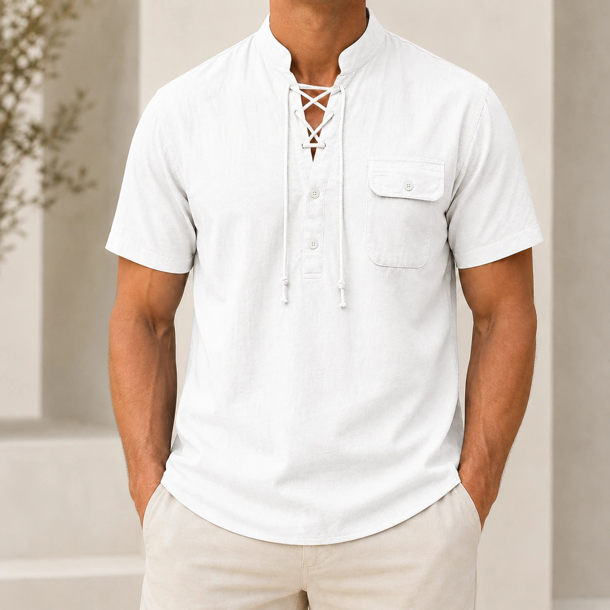 Mivanity Men's Lightweight Linen Stand Sporty casual Collar Shirts