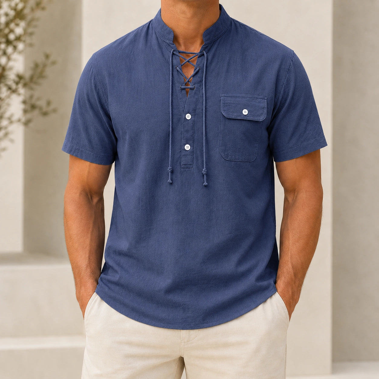 Mivanity Men's Lightweight Linen Stand Sporty casual Collar Shirts