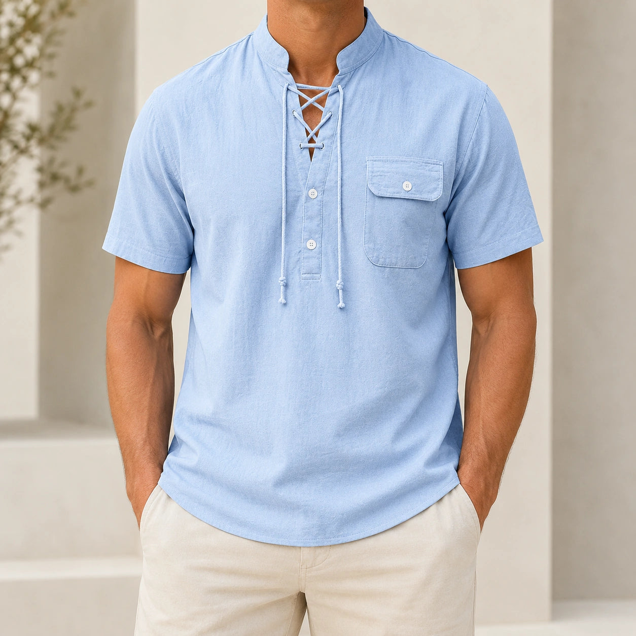 Mivanity Men's Lightweight Linen Stand Sporty casual Collar Shirts